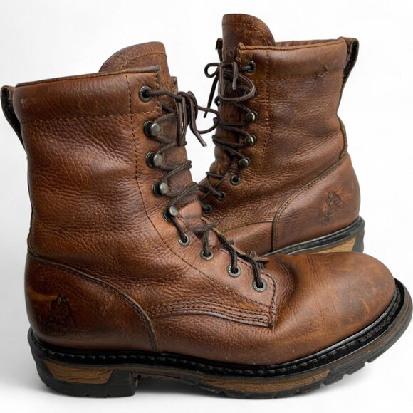 Rocky Ride Lacer Pitstop Waterproof Western Work Logger Leather Boots  Men's 9 M - Picture 1 of 13